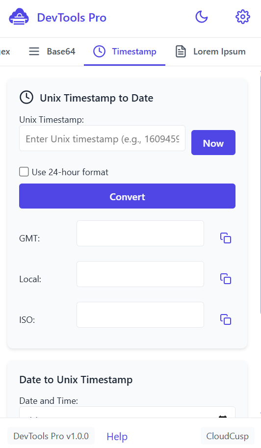 Dev Tools Pro 15 timestamp converter by cloudcusp
