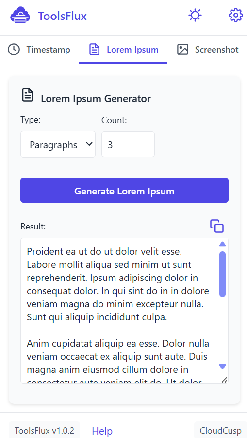 Lorem text generator By CloudCusp