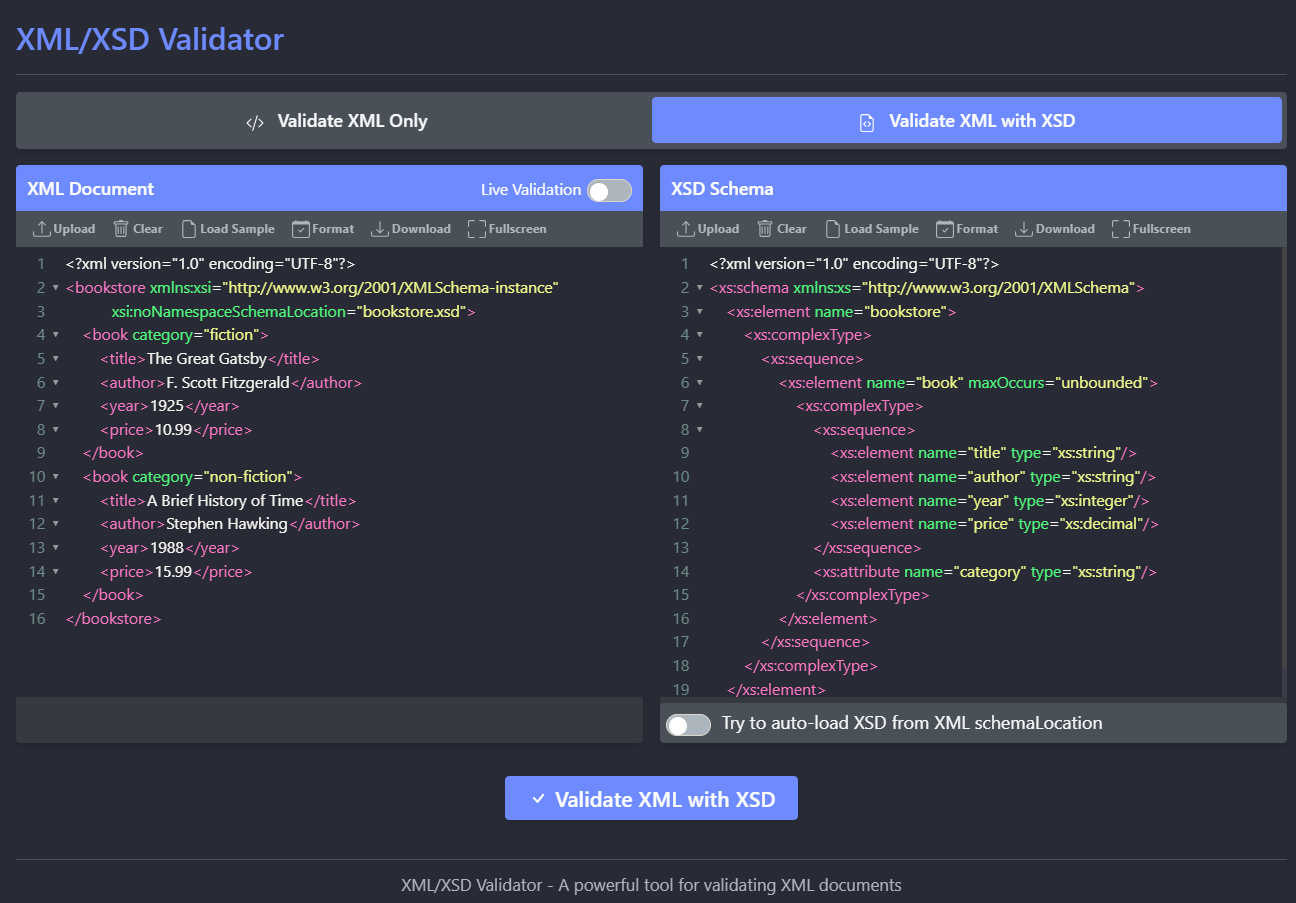 Advanced Online XSD Validator: XML against Schema Validation Tool 3 cloudcusp xsd validator dark