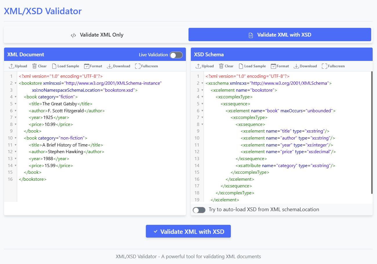 Advanced Online XSD Validator: XML against Schema Validation Tool 2 cloudcusp xsd validator light