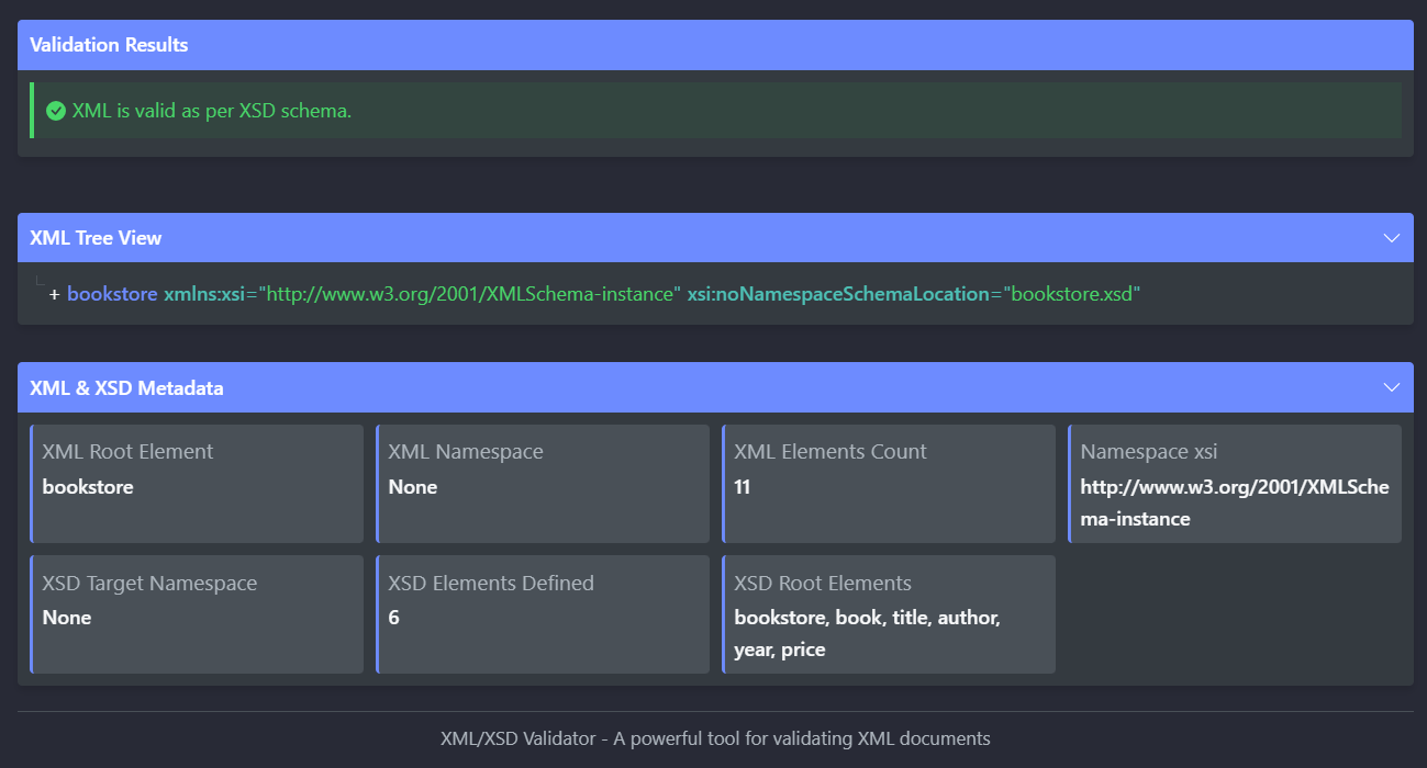 Advanced Online XSD Validator: XML against Schema Validation Tool 5 cloudcusp xsd validator result dark