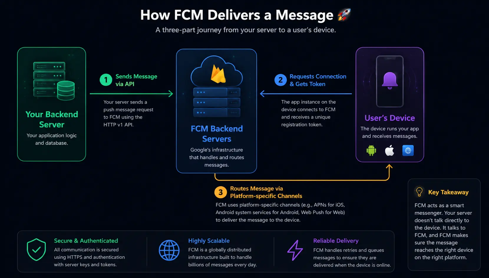 how Firebase cloud messaging deliver message