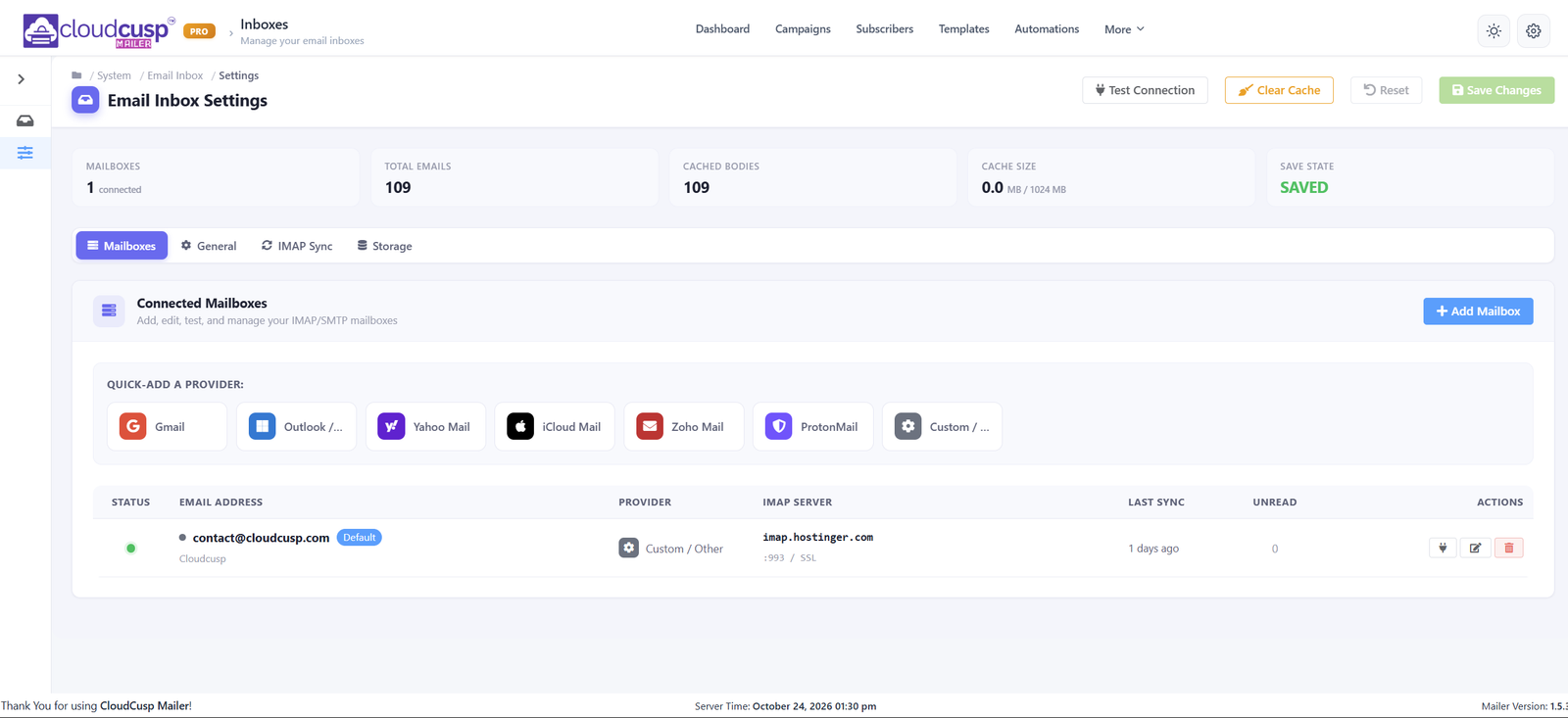 CloudCusp Mailer v1.5.3: In-App Inbox, Bulk CRM Scores & Multi-Threaded Sending 4 cloudcusp mailer mailboxes settings