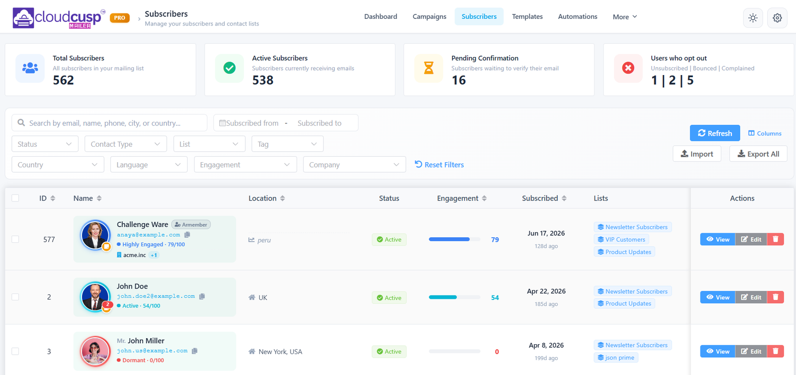 CloudCusp Mailer v1.5.3: In-App Inbox, Bulk CRM Scores & Multi-Threaded Sending 7 cloudcusp mailer subscriber table