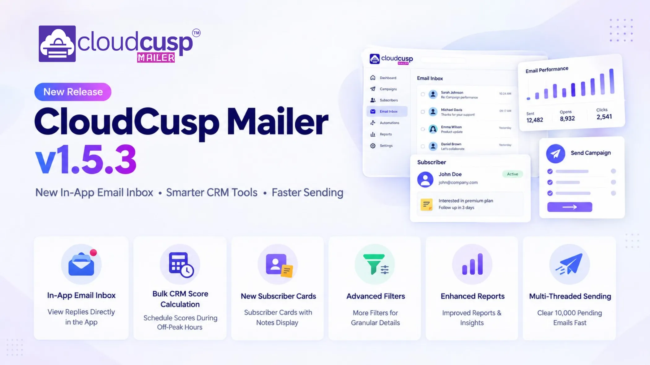 CloudCusp Mailer v1.5.3: In-App Inbox, Bulk CRM Scores & Multi-Threaded Sending 1 cloudcusp mailer v1.5.3 feature image
